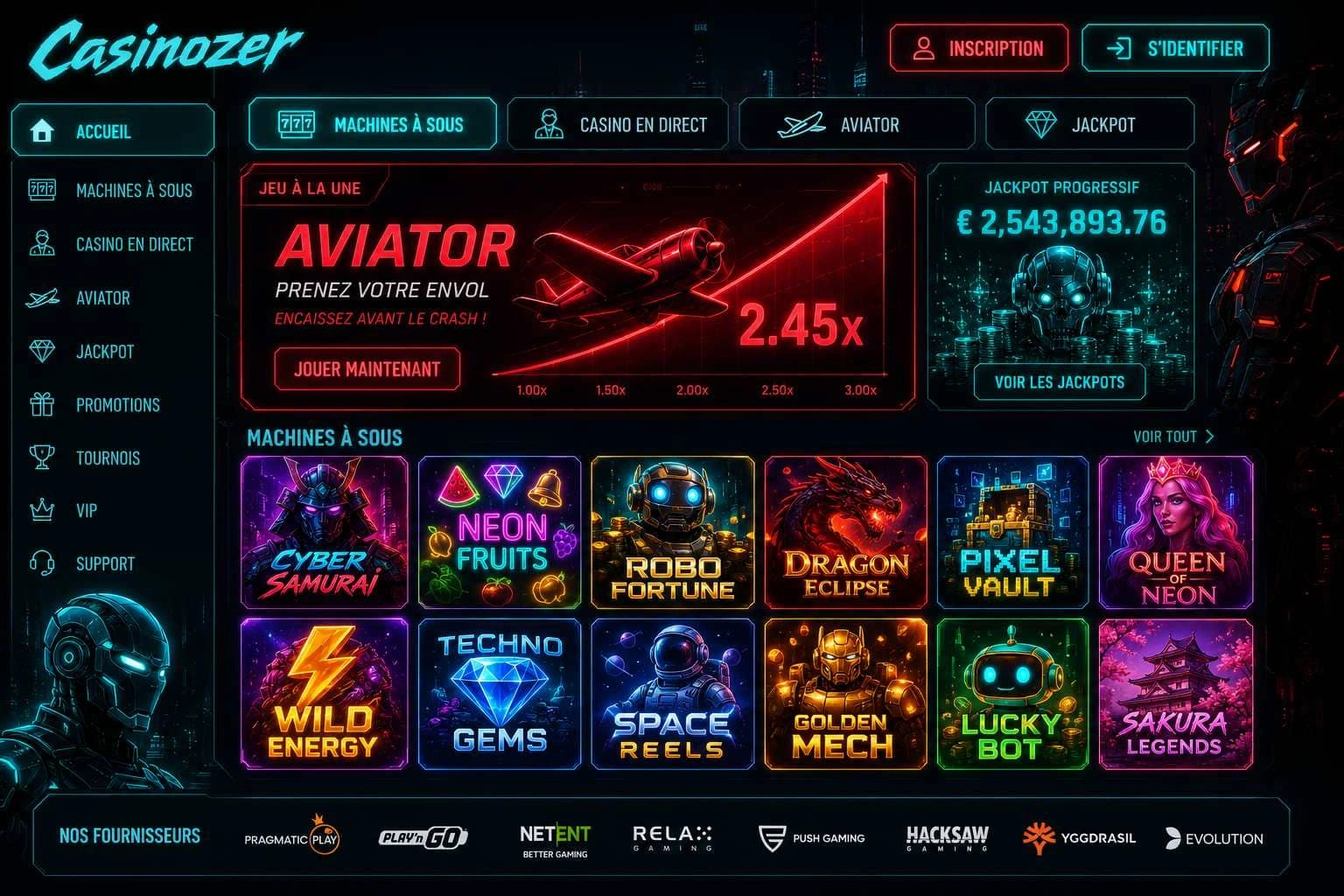Jeux de casino et fournisseurs sur Casinozer