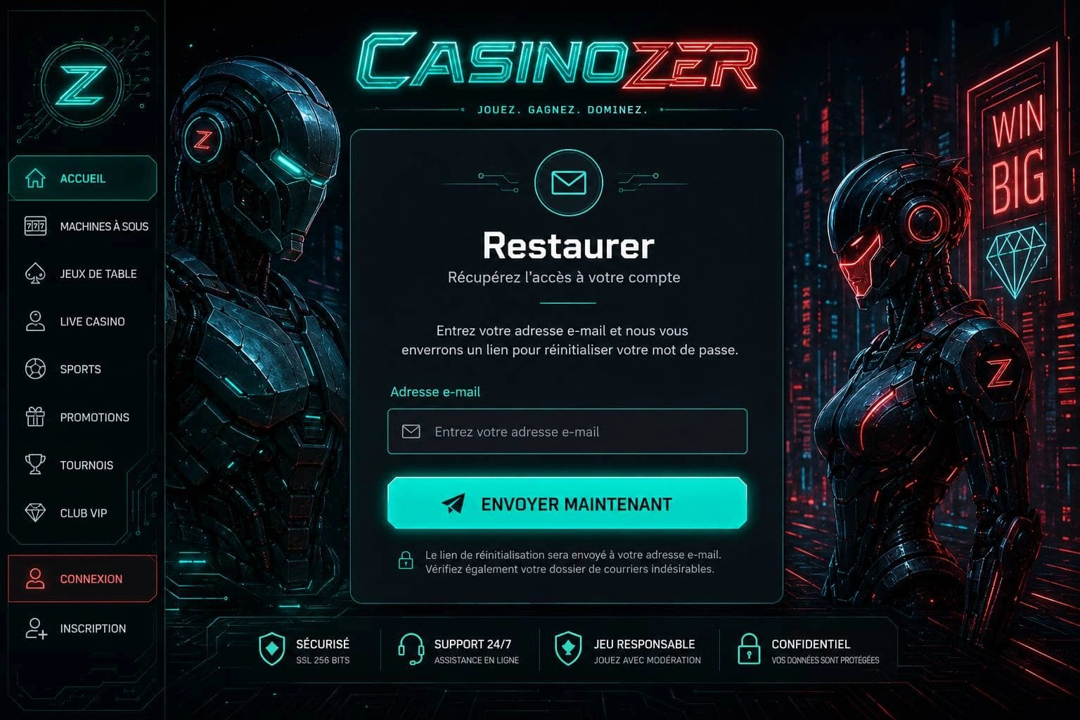 Casinozer mot de passe oublié et Casinozer connexion